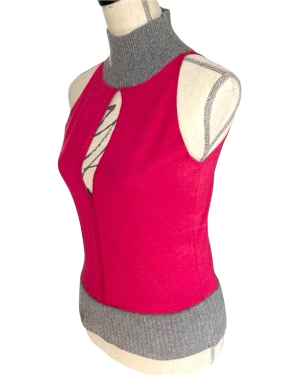 oscar leopold Sweaters - Oscar Leopold Pink/Grey Wool Blend Mock Neck Sleeveless Keyhole Knit Top (M)